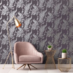 DUTCH WALLCOVERINGS Tapete Pfauen-Motiv Lila und Silbern