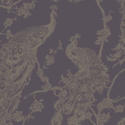 DUTCH WALLCOVERINGS Tapete Pfauen-Motiv Lila und Silbern