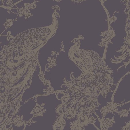 DUTCH WALLCOVERINGS Tapete Pfauen-Motiv Lila und Silbern
