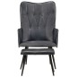 vidaXL Ohrensessel mit Hocker Grau Echtleder vidaXL Ohrensessel mit Hocker Grau Echtleder