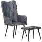 vidaXL Ohrensessel mit Hocker Grau Echtleder vidaXL Ohrensessel mit Hocker Grau Echtleder
