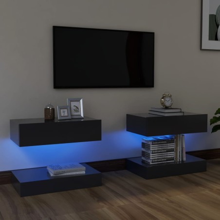 vidaXL TV-Schränke LED-Leuchten 2 Stk. Grau 60x35 cm