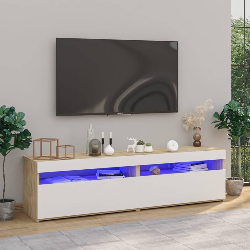 vidaXL TV-Schränke 2 Stk. mit LED-Leuchten Weiß & Sonoma 75x35x40 cm vidaXL TV-Schränke 2 Stk. mit LED-Leuchten Weiß & Sonoma 75x35x40 cm