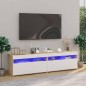 vidaXL TV-Schränke 2 Stk. mit LED-Leuchten Weiß & Sonoma 75x35x40 cm vidaXL TV-Schränke 2 Stk. mit LED-Leuchten Weiß & Sonoma 75x35x40 cm
