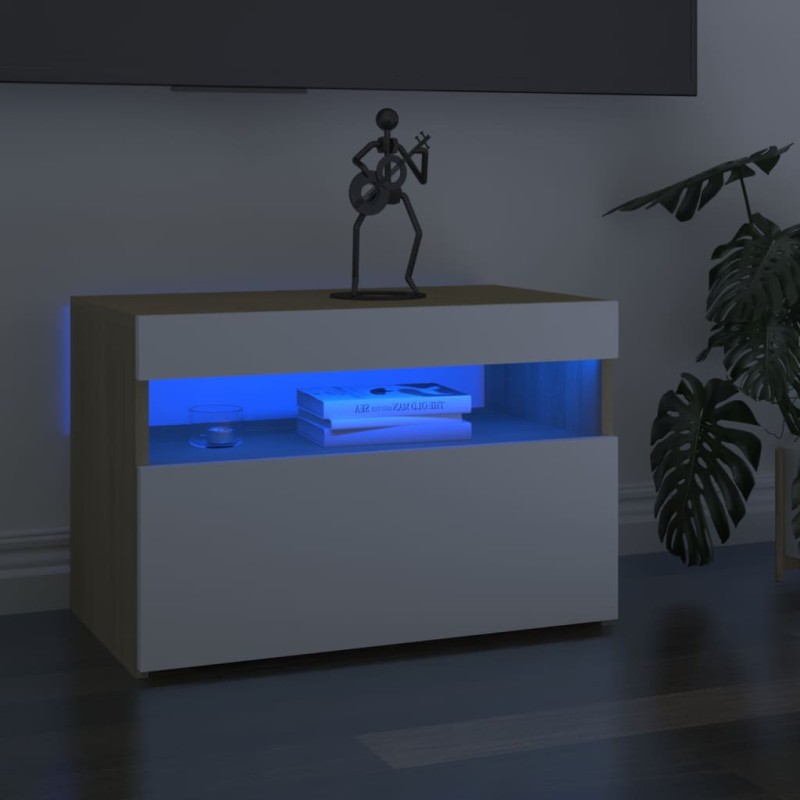 vidaXL TV-Schränke LED-Leuchten 2 Stk. Weiß Sonoma-Eiche 60x35x40 cm vidaXL TV-Schränke LED-Leuchten 2 Stk. Weiß Sonoma-Eiche 60x35x40 cm