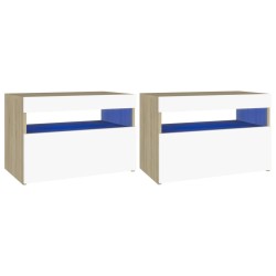 vidaXL TV-Schränke LED-Leuchten 2 Stk. Weiß Sonoma-Eiche 60x35x40 cm