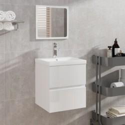 vidaXL Badschrank mit Spiegel Hochglanz-Weiß Holzwerkstoff