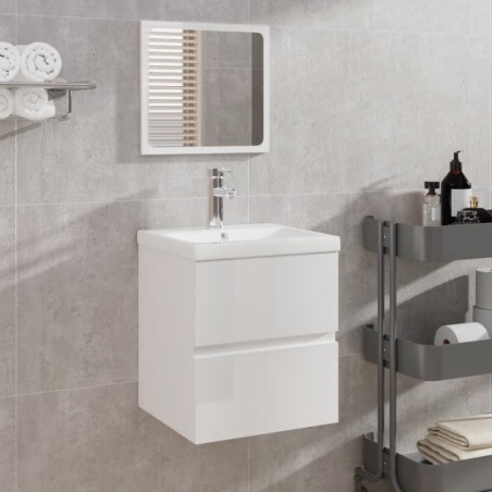 vidaXL Badschrank mit Spiegel Hochglanz-Weiß Holzwerkstoff