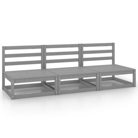 vidaXL Garten-Mittelsofas 3 Stk. Grau Kiefer Massivholz