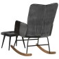 Schaukelstuhl mit Hocker Schwarz Echtleder und Canvas Schaukelstuhl mit Hocker Schwarz Echtleder und Canvas
