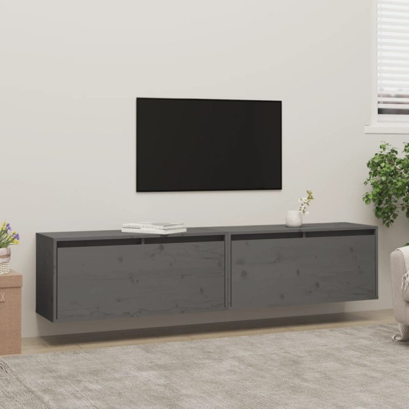 vidaXL Wandschränke 2 Stk. Grau 80x30x35 cm Massivholz Kiefer vidaXL Wandschränke 2 Stk. Grau 80x30x35 cm Massivholz Kiefer