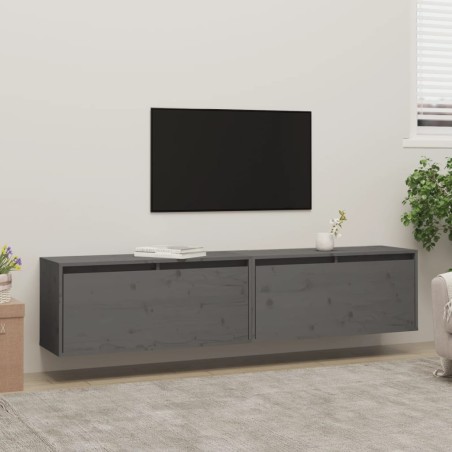 vidaXL Wandschränke 2 Stk. Grau 80x30x35 cm Massivholz Kiefer