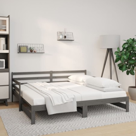 vidaXL Tagesbett Ausziehbar Grau 2x(80x200) cm Massivholz Kiefer