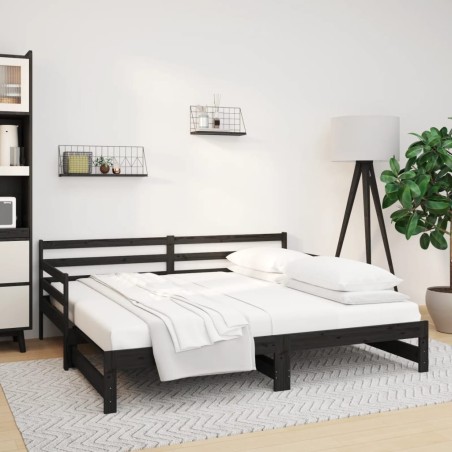 vidaXL Tagesbett Ausziehbar Schwarz 2x(80x200) cm Massivholz Kiefer