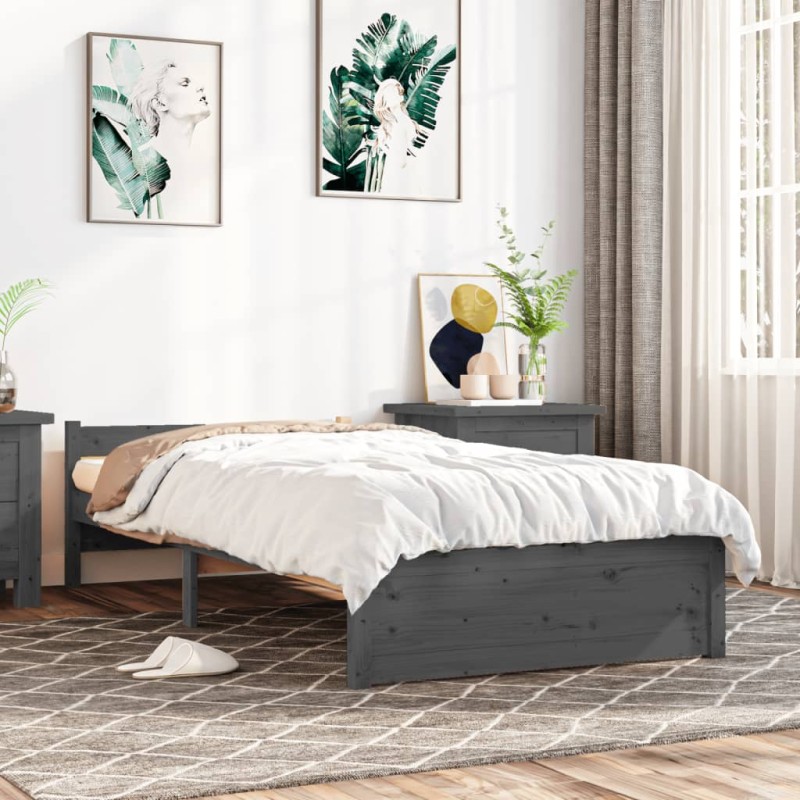 vidaXL Massivholzbett Grau 90x190 cm vidaXL Massivholzbett Grau 90x190 cm