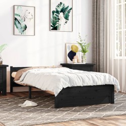 vidaXL Massivholzbett Schwarz 90x190 cm