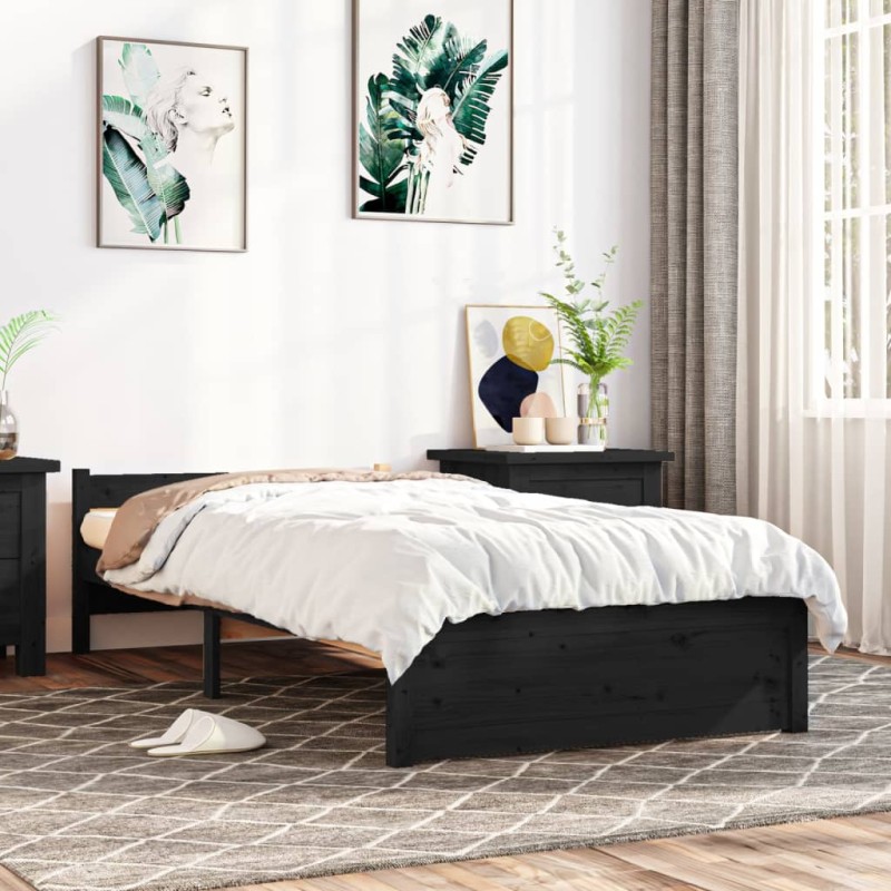 vidaXL Massivholzbett Schwarz 90x190 cm vidaXL Massivholzbett Schwarz 90x190 cm
