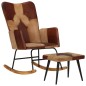 vidaXL Schaukelstuhl mit Hocker Braun Echtleder und Canvas vidaXL Schaukelstuhl mit Hocker Braun Echtleder und Canvas