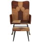 vidaXL Schaukelstuhl mit Hocker Braun Echtleder und Canvas vidaXL Schaukelstuhl mit Hocker Braun Echtleder und Canvas