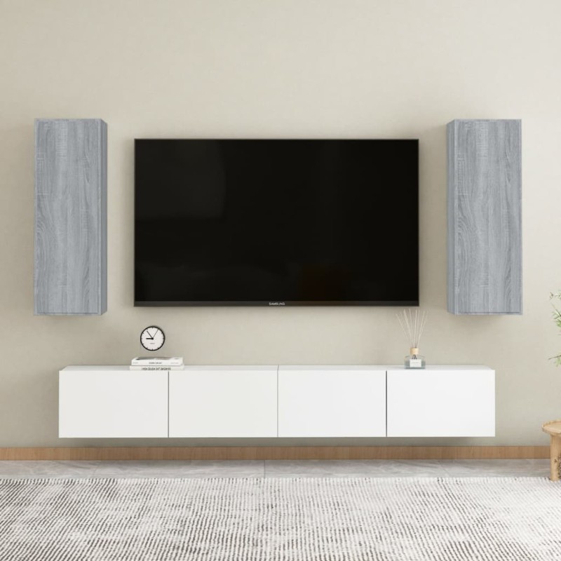 vidaXL TV-Schränke 2 Stk. Grau Sonoma 30,5x30x90 cm Holzwerkstoff vidaXL TV-Schränke 2 Stk. Grau Sonoma 30,5x30x90 cm Holzwerkstoff