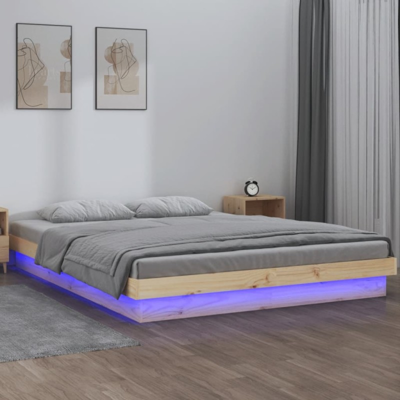vidaXL Massivholzbett mit LEDs 140x190 cm vidaXL Massivholzbett mit LEDs 140x190 cm