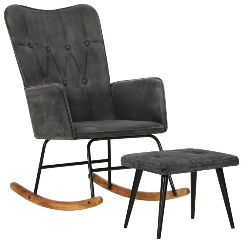 Schaukelsessel mit Hocker Schwarz Vintage Canvas Schaukelsessel mit Hocker Schwarz Vintage Canvas