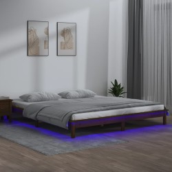 vidaXL Massivholzbett mit LEDs Honigbraun 135x190 cm