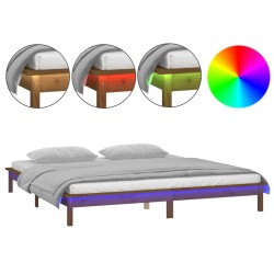 vidaXL Massivholzbett mit LEDs Honigbraun 135x190 cm
