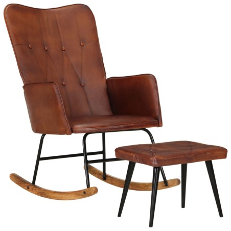 Schaukelstuhl mit Hocker Braun Echtleder