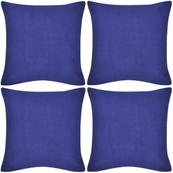 4 Blau Kissenbezüge Weiß Baumwolle 40 x 40 cm