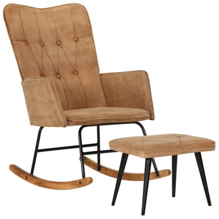 Schaukelstuhl mit Hocker Braun Vintage Canvas