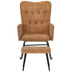 Schaukelstuhl mit Hocker Braun Vintage Canvas