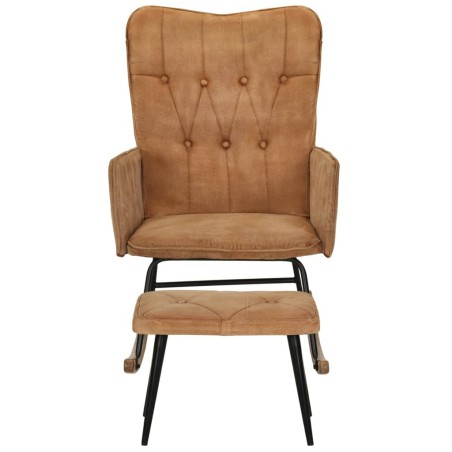 Schaukelstuhl mit Hocker Braun Vintage Canvas