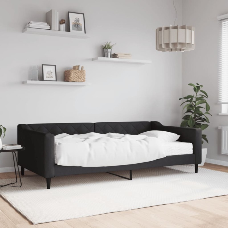 vidaXL Tagesbett mit Matratze Schwarz 100x200 cm Stoff vidaXL Tagesbett mit Matratze Schwarz 100x200 cm Stoff