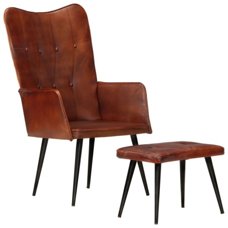 Ohrensessel mit Hocker Braun Echtleder