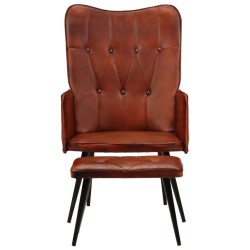 Ohrensessel mit Hocker Braun Echtleder
