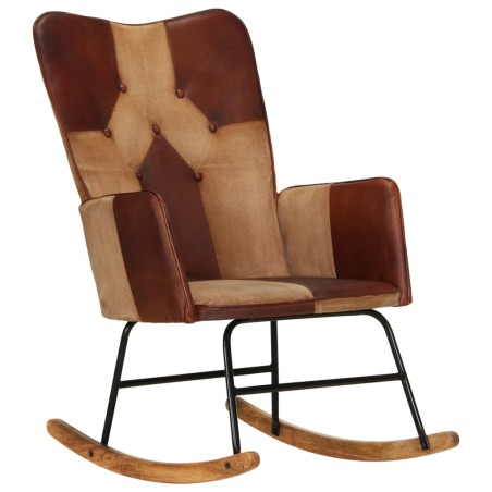 vidaXL Schaukelstuhl Braun Echtleder und Canvas