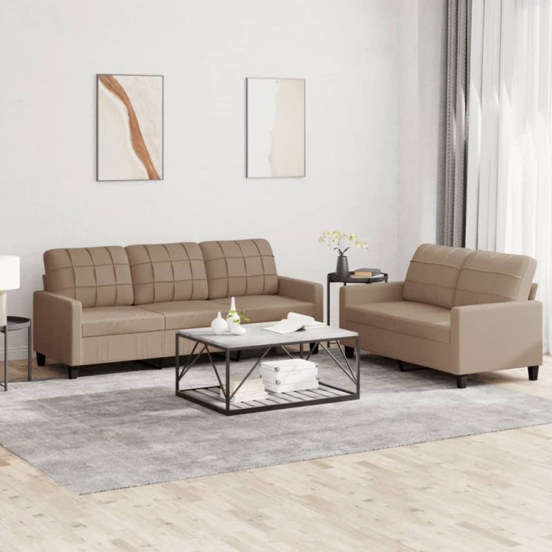 vidaXL 2-tlg. Sofagarnitur mit Kissen Cappuccino-Braun Kunstleder vidaXL 2-tlg. Sofagarnitur mit Kissen Cappuccino-Braun Kunstleder