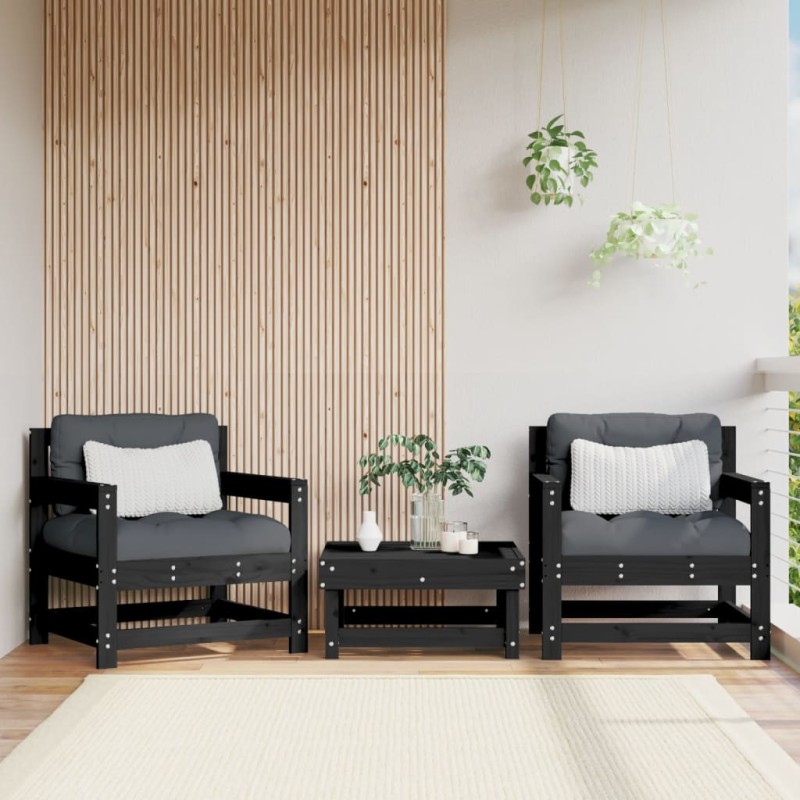 vidaXL Gartenstühle mit Kissen 2 Stk. Schwarz Massivholz Kiefer vidaXL Gartenstühle mit Kissen 2 Stk. Schwarz Massivholz Kiefer