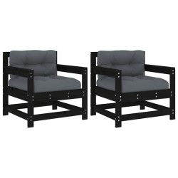 vidaXL Gartenstühle mit Kissen 2 Stk. Schwarz Massivholz Kiefer