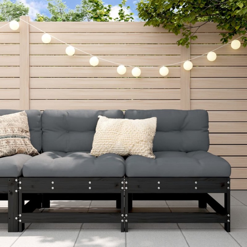 vidaXL Mittelsofas mit Kissen 2 Stk. Schwarz Massivholz Kiefer vidaXL Mittelsofas mit Kissen 2 Stk. Schwarz Massivholz Kiefer