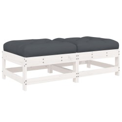 vidaXL Gartenhocker mit Kissen 2 Stk. Weiß Massivholz Kiefer