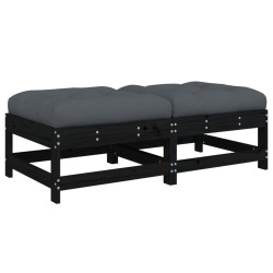 vidaXL Gartenhocker mit Kissen 2 Stk. Schwarz Massivholz Kiefer