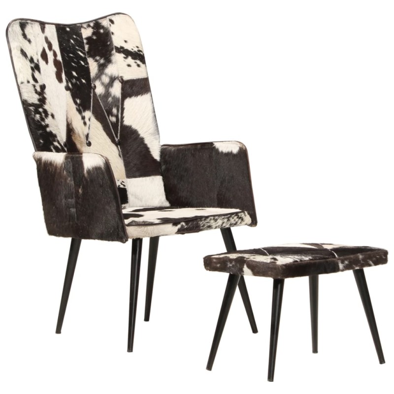 Ohrensessel mit Hocker Schwarz Echtleder Ohrensessel mit Hocker Schwarz Echtleder