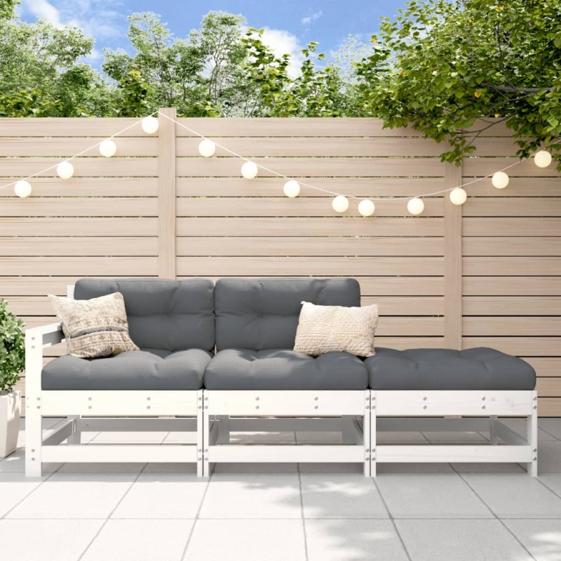 vidaXL 3-tlg. Garten-Lounge-Set mit Kissen Weiß Massivholz vidaXL 3-tlg. Garten-Lounge-Set mit Kissen Weiß Massivholz