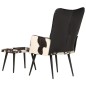 Ohrensessel mit Hocker Schwarz Echtleder Ohrensessel mit Hocker Schwarz Echtleder