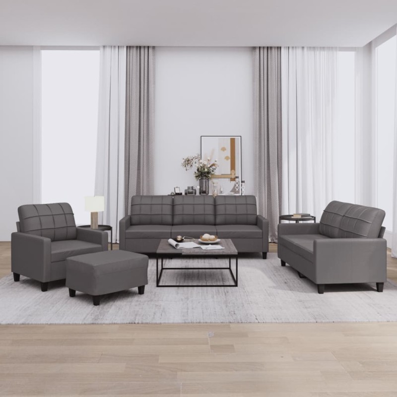 vidaXL 4-tlg. Sofagarnitur mit Kissen Grau Kunstleder vidaXL 4-tlg. Sofagarnitur mit Kissen Grau Kunstleder
