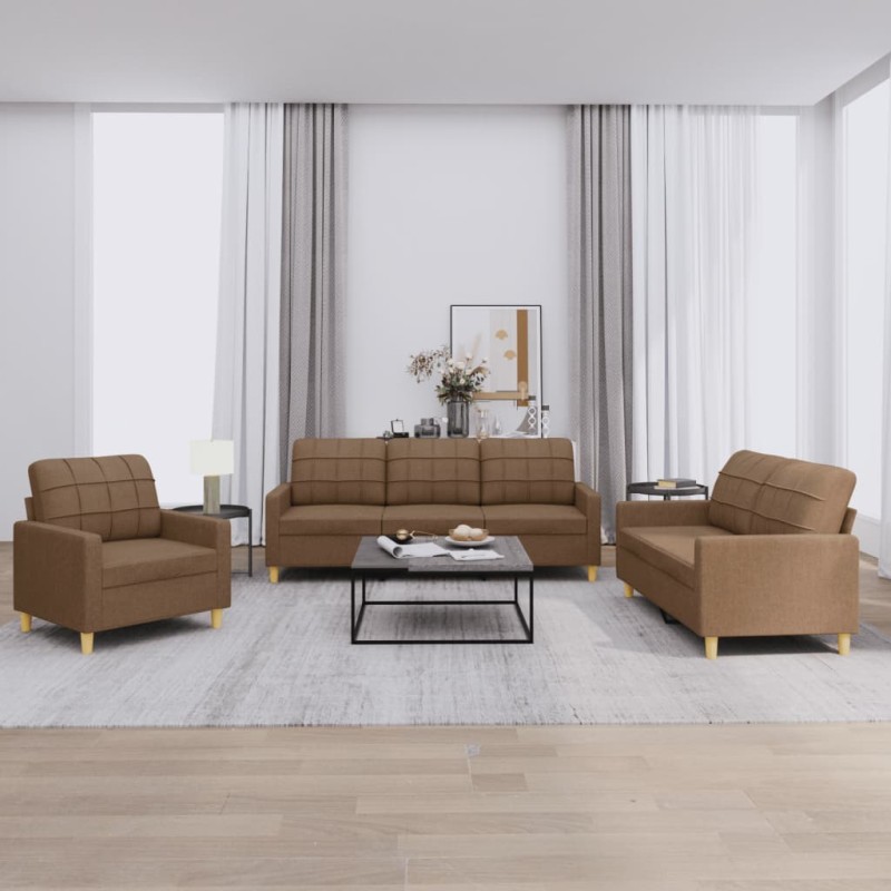 vidaXL 3-tlg. Sofagarnitur mit Kissen Braun Stoff vidaXL 3-tlg. Sofagarnitur mit Kissen Braun Stoff