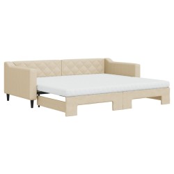 vidaXL Tagesbett Ausziehbar mit Matratzen Creme 90x200 cm Stoff