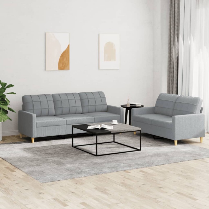 vidaXL 2-tlg. Sofagarnitur mit Kissen Hellgrau Stoff vidaXL 2-tlg. Sofagarnitur mit Kissen Hellgrau Stoff